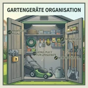 Optimierte Innenansicht von einem gartengeräte schuppen kunststoff abschließbar mit praktischen Regalsystemen.
