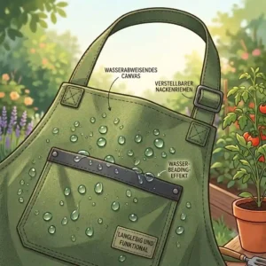 Water beading effect demonstrating the water-resistant material of a gartenschürze mit verstellbarem nackenband.