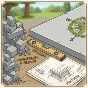 Aufbau von gartengeräte schuppen mit fundament boden Platten.
