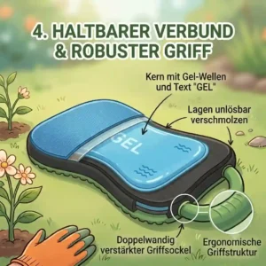 Water-resistant and easy-to-clean surface of the kniepolster garten gel mit tragegriff.