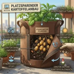 Platzsparender Kartoffelanbau auf dem Balkon mit Pflanzsack cho Kartoffelanbau.