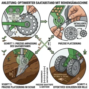 Schaubild über verschiedene einstellbare Reihenabstände bei der Nutzung einer handsämaschine für reihensaat.