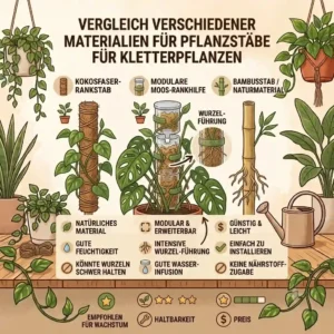 Comparison of bamboo, wood, and coir pflanzstäbe rankhilfe für kletterpflanzen