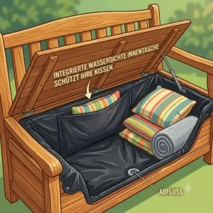 Innenraumschutz einer gartenbank mit stauraum holz wetterfest für Kissen.