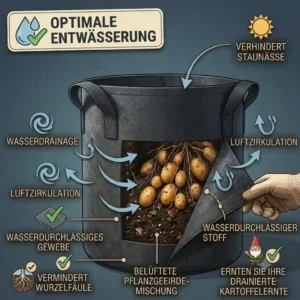 Grafik zur Vermeidung von Staunässe im Pflanzsack cho Kartoffelanbau.