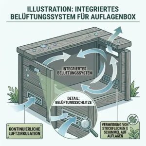 Illustration of the integrated ventilation system preventing mold inside the gartengeräte kiste wasserdicht für auflagen.