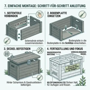 A step-by-step assembly guide and instruction manual for building the gartengeräte kiste wasserdicht für auflagen.